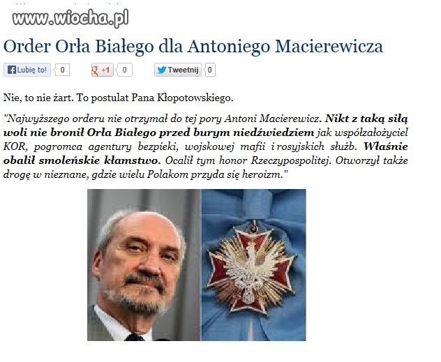 Order Orła Białego dla... Macierewicza!!!