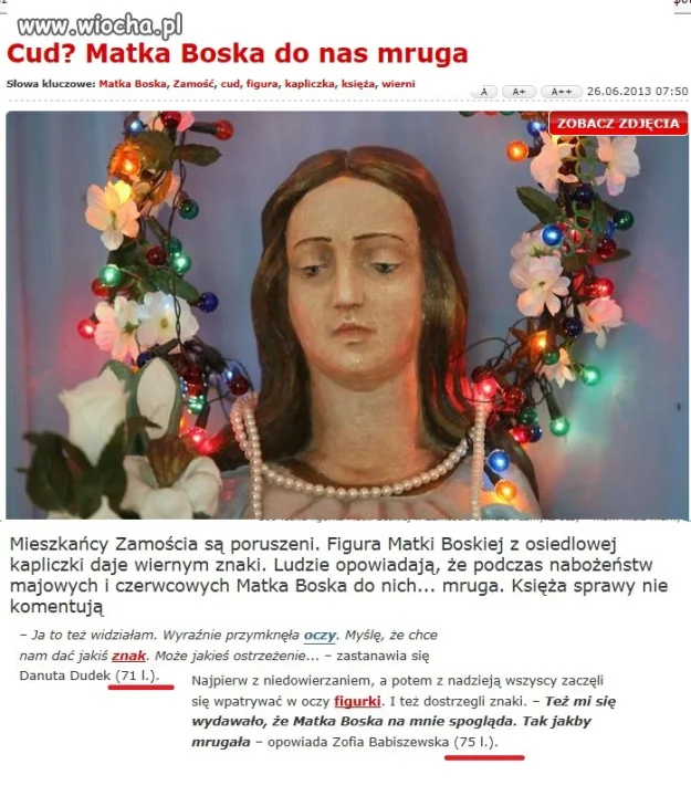 A z kapliczki do babuni Matka Boska mruga...
