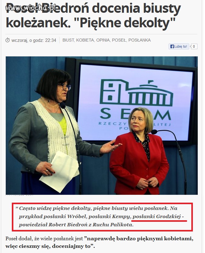 Biedroń podziwia biusty posłanek.