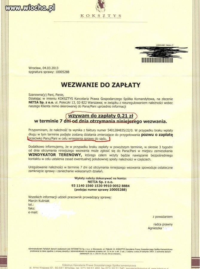 Straszenie sądem za 0,21 zł.