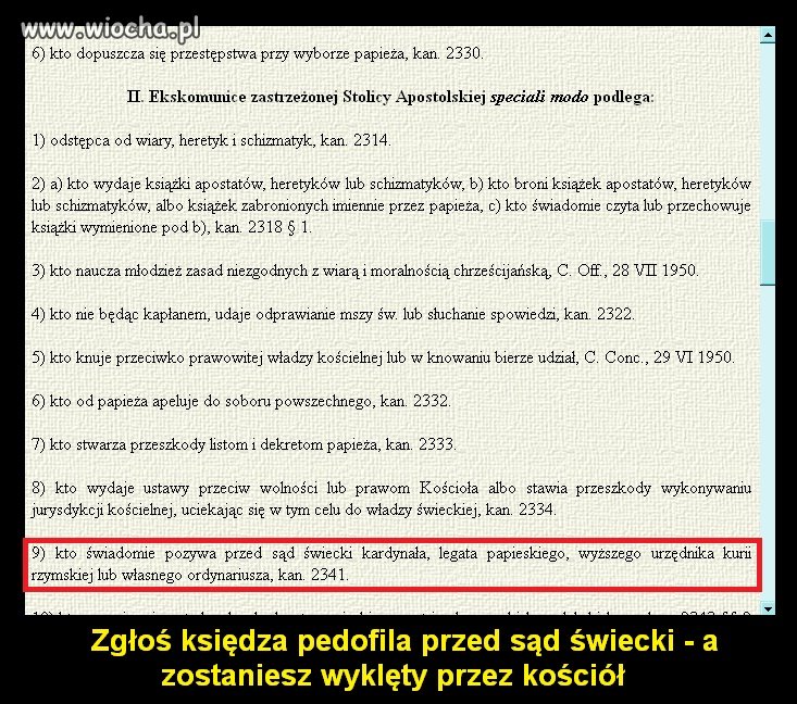 Prawo kanoniczne (kan. 2341) broni pedofilów