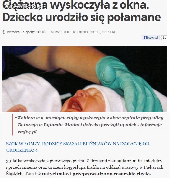 Ciężarna wyskoczyła z okna...Dziecko połamane...