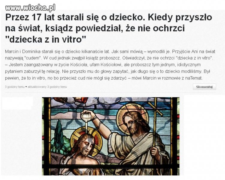 "nie ochrzczę dziecka z in vitro"