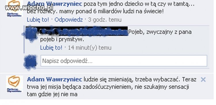Wypowiedź pana posła PO na fb na fanpage'u Onet.pl