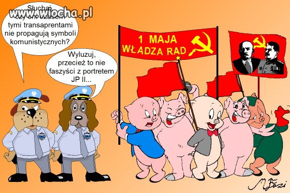 Młodzi bezmyślni idą z czerwonymi sztandarami