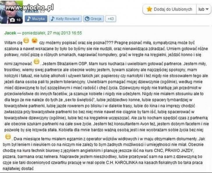 Jacek szuka drugiej połowy.