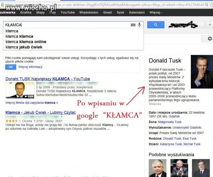 Po wpisaniu w google KŁAMCA