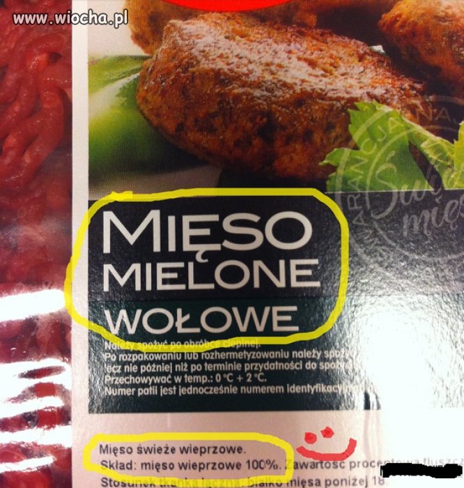 Mięso wołowe w 100% z wieprzowiny...