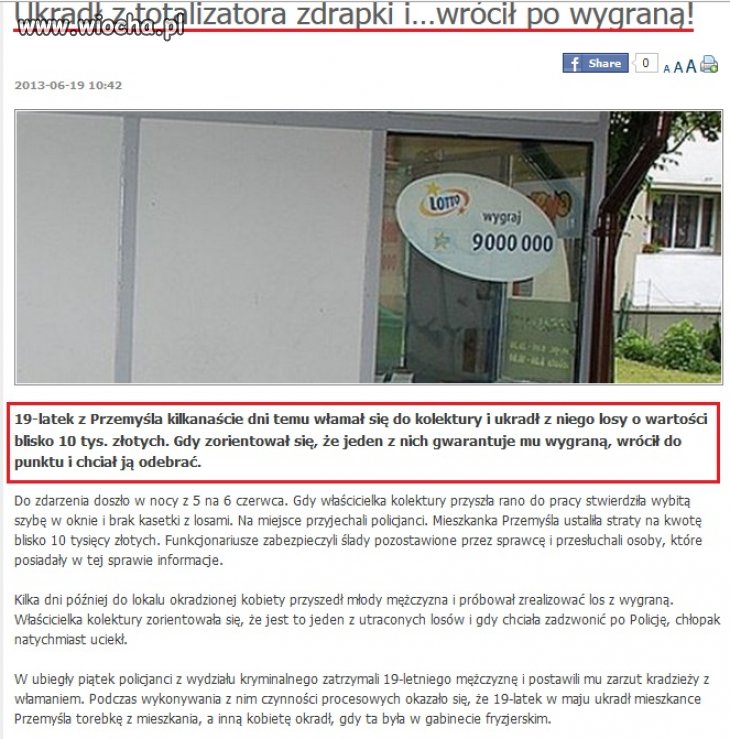 Ukradł z totalizatora zdrapki i wrócił po wygraną.