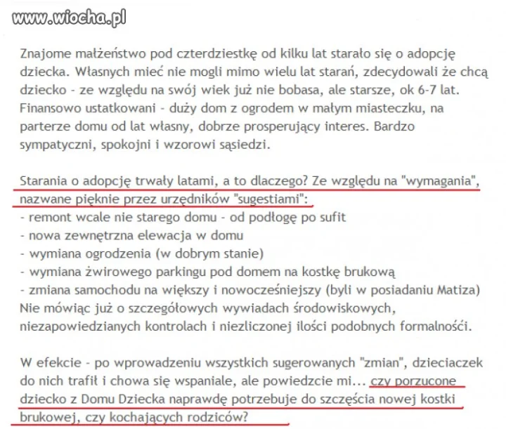 "Wymagania" przy adopcji.