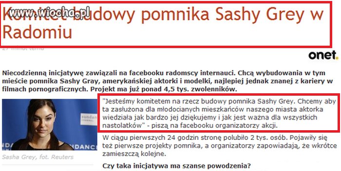 Pomnik dla Sashy Grey w Radomiu