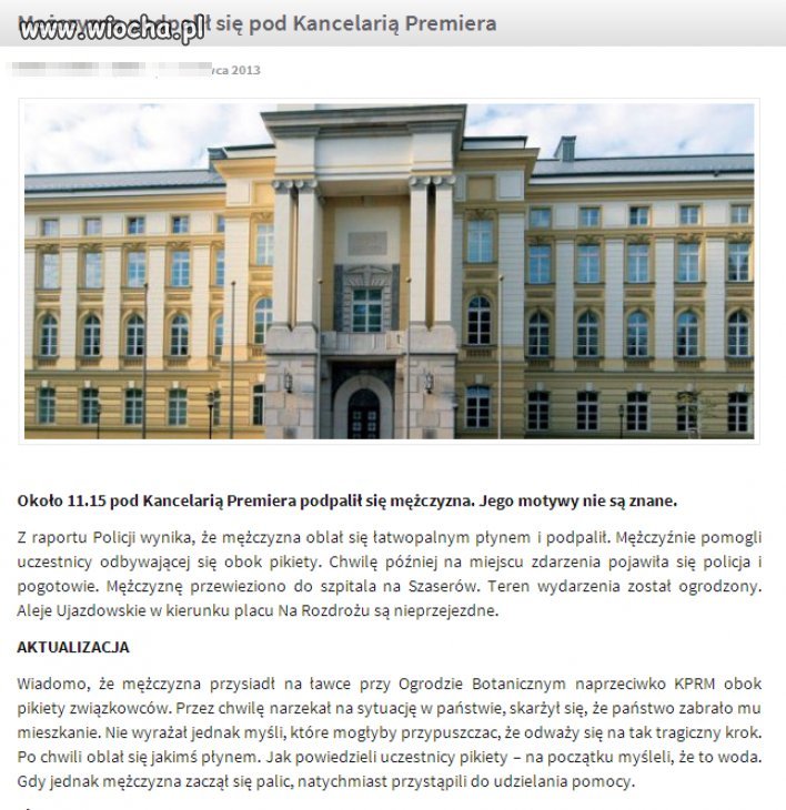 Kolejna osoba podpaliła się pod Kancelarią Tuska