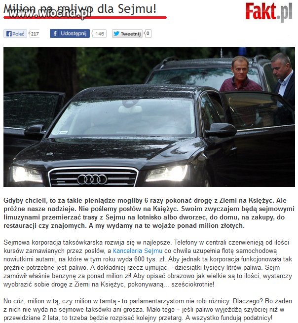 Milion na paliwo dla sejmu!
