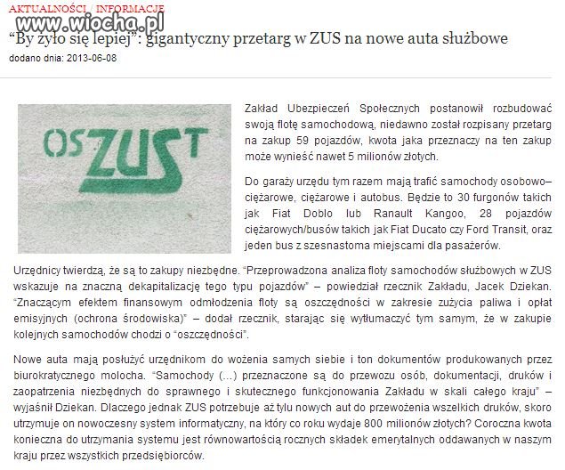 5mln na nową flotę samochodową ZUS