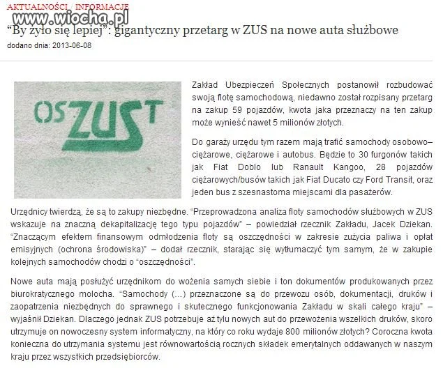 5mln na nową flotę samochodową ZUS