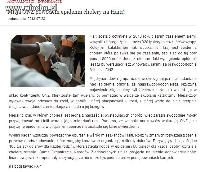 Misja ONZ powodem epidemii cholery na Haiti