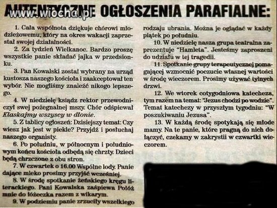 Autentyczne Ogłoszenia Parafialne