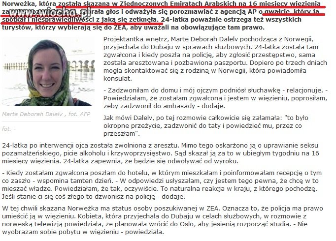 W Islamie kobieta zgwałcona to przestępca.