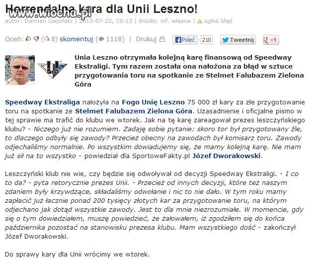 Klub ukarany po meczu za zły tor