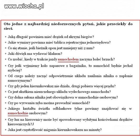 Pytania egzaminacyjne na prawo jazdy