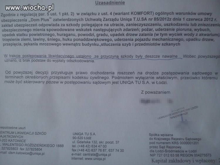 Odmowa ubezpieczenia z powodu zalania