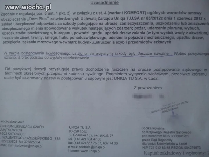 Odmowa ubezpieczenia z powodu zalania