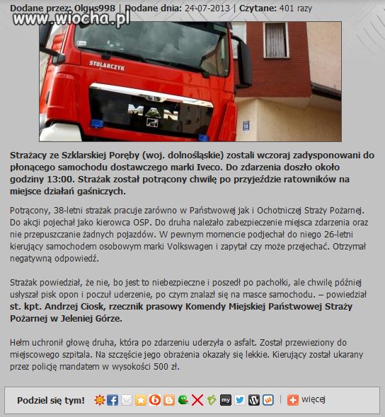 Gościu z premedytacją potrąca strażaka