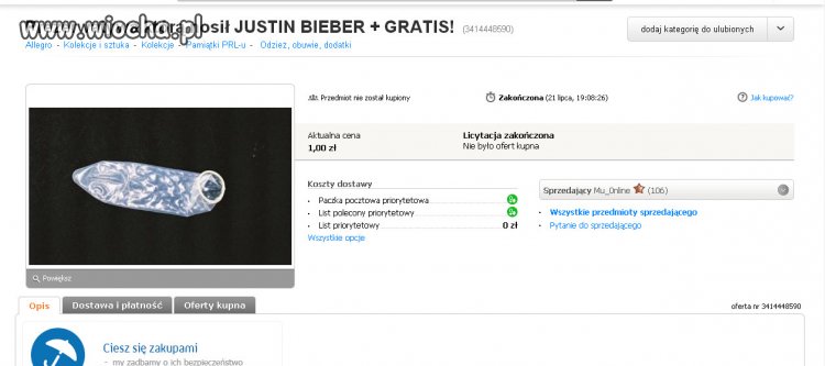 Prezerwatywa którą nosił Bieber