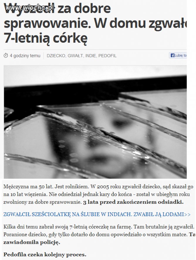 Pedofil wyszedł za dobre sprawowanie...