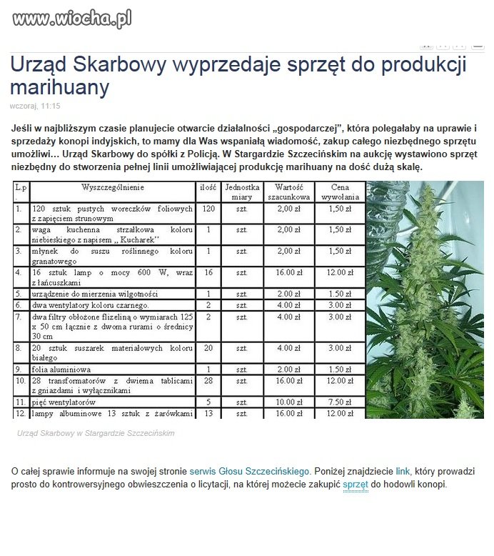 US wyprzedaje sprzęt do produkcji marihuany...