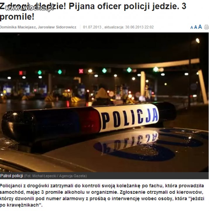 Pijana oficer z 3 promilami we krwi...