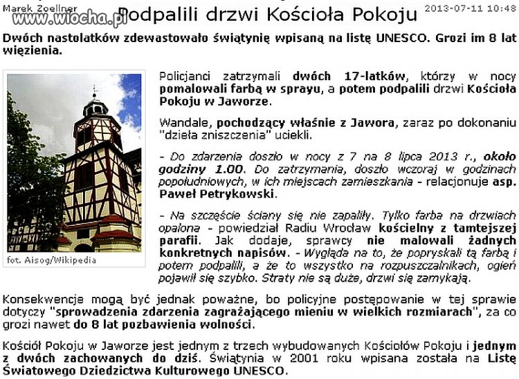 Idioci podpalili drzwi bezcennego zabytku