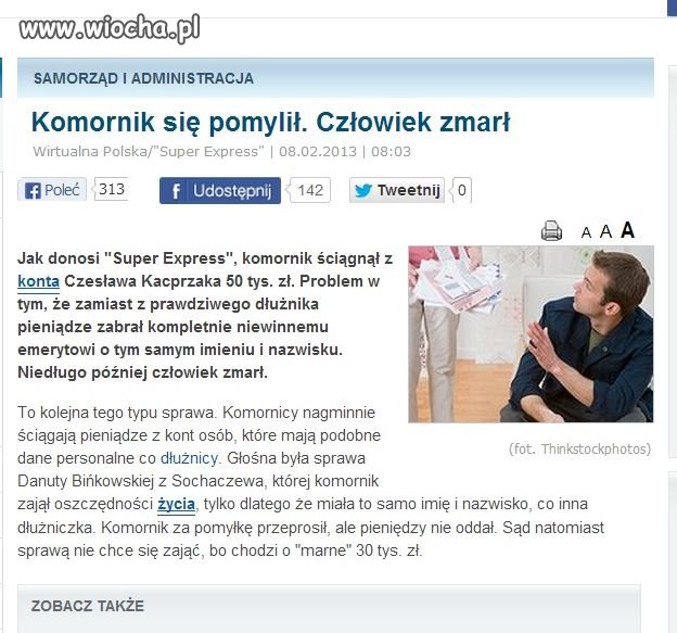 Komornik sie pomylił - człowiek zmarł