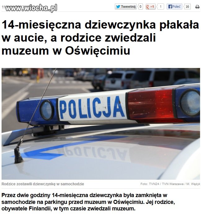 Zostawili dziecko w samochodzie na 2 godziny