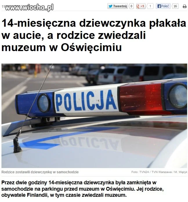 Zostawili dziecko w samochodzie na 2 godziny