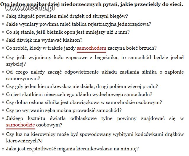 Nowe absurdalne pytania na prawko