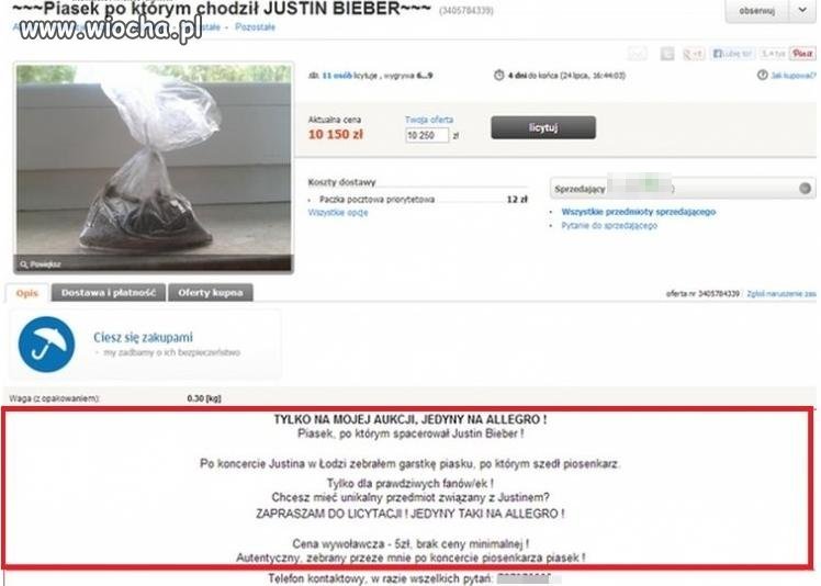 Piasek po którym chodził Justin Bieber