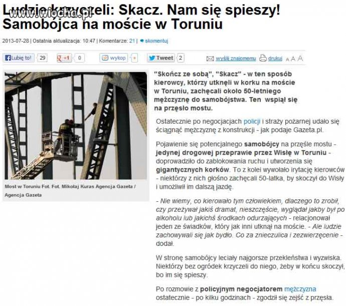 Samobójca na moście w Toruniu...