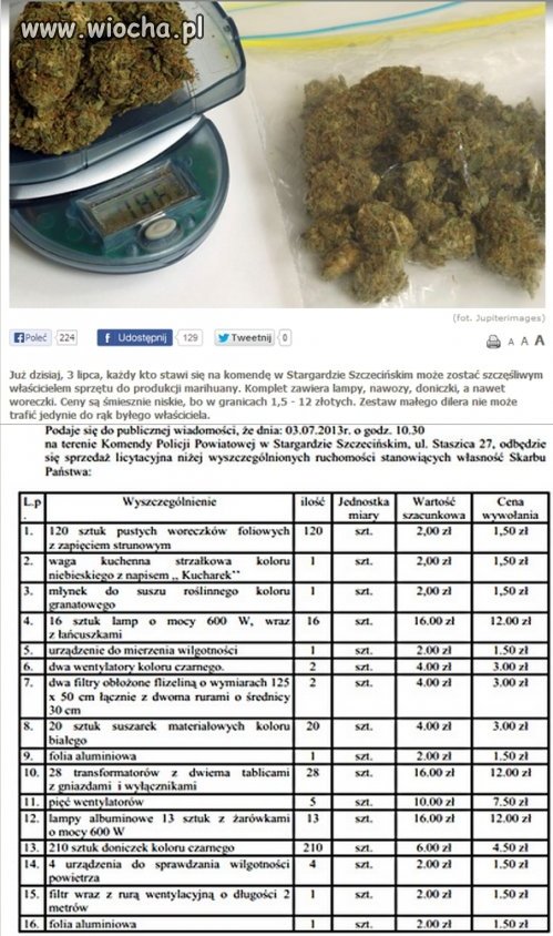 Policja sprzedaje sprzęt do produkcji marychy