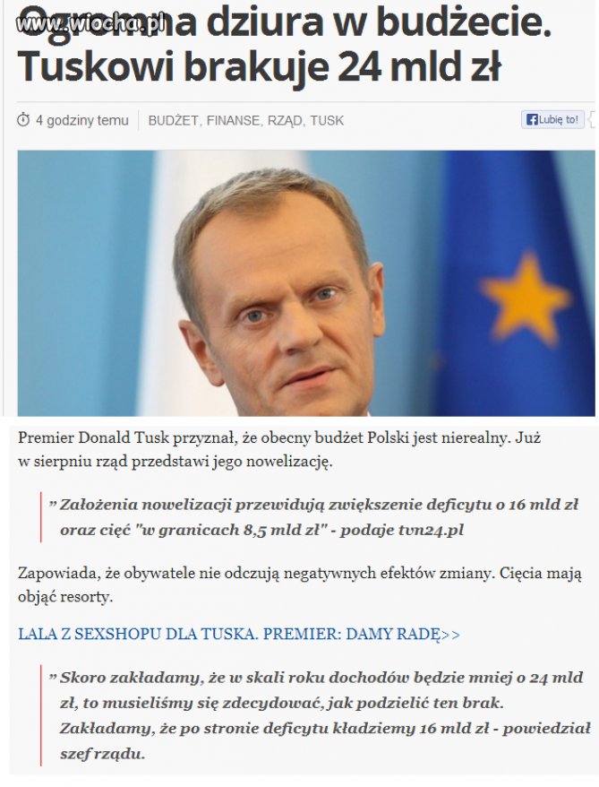 Tuskowi brakuje 24mld...nasze zadłużenie rośnie...