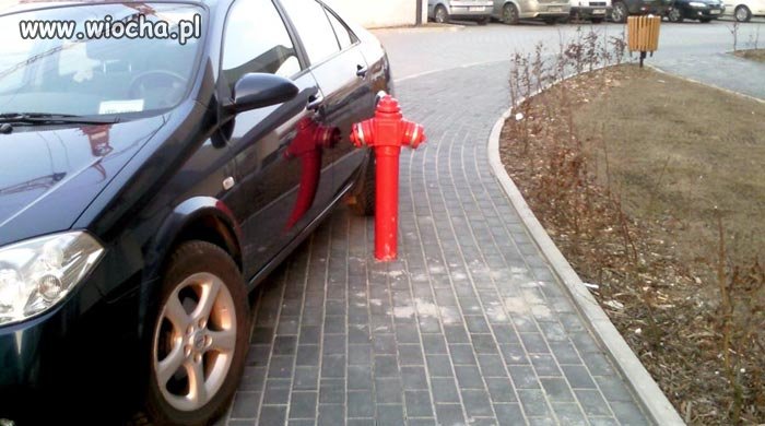 Parkowanie swoją drogą... Ale hydrant w chodniku??