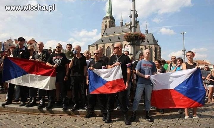 Czescy "patrioci" i trzy warianty flagi.