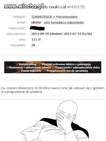 Jedno z ogłoszeń internetowych.