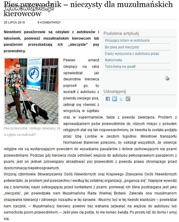 Zakaz wstępu do autobusu z psem przewodnikiem.