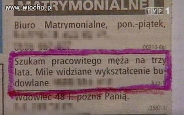 Ogłoszenie matrymonialne