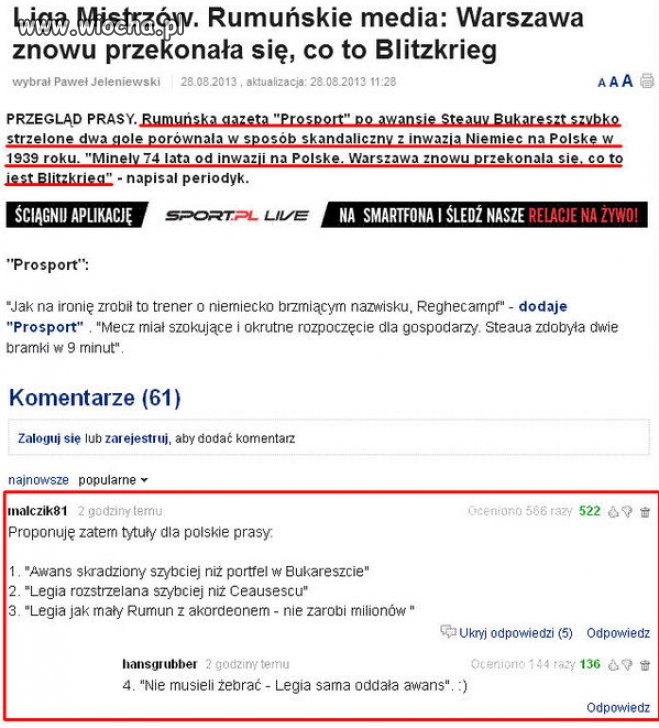 Skandaliczne porównanie w rumuńskiej prasie...