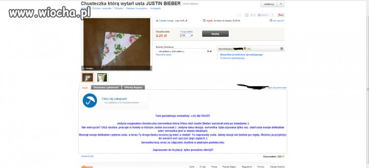 Chusteczka którą wytarł usta JUSTIN BIEBER