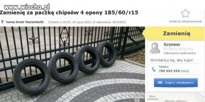 Zamienię opony za paczkę chipsów hahaha