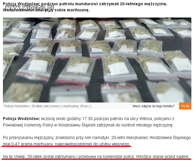 20 latek stanie przed sądem za posiadanie 0,47g 