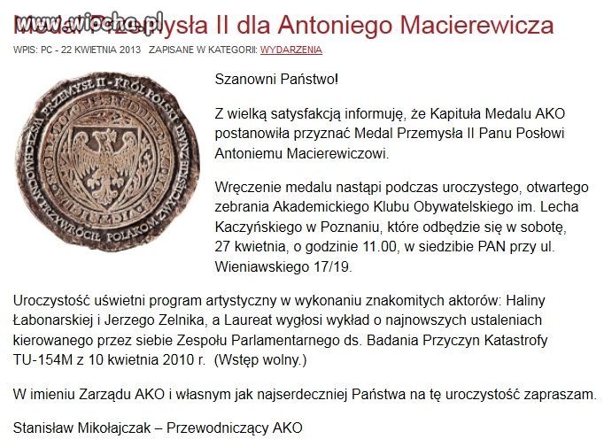 Medal dla Macierewicza...